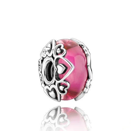 Pink with Hearts Murano Glass Charm