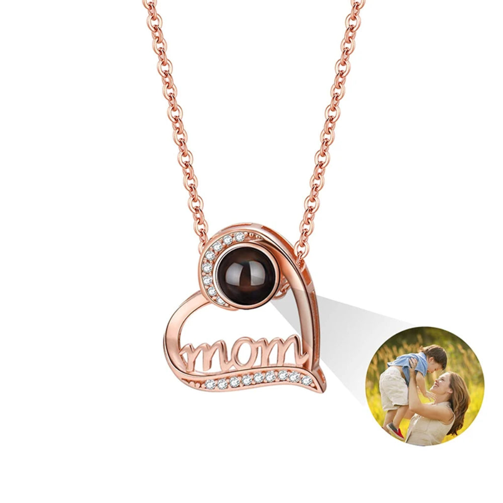 Heart "Mom" Personalized Photo Projection Necklace