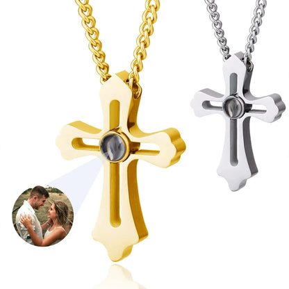 Cross Personalized Photo Projection Necklace