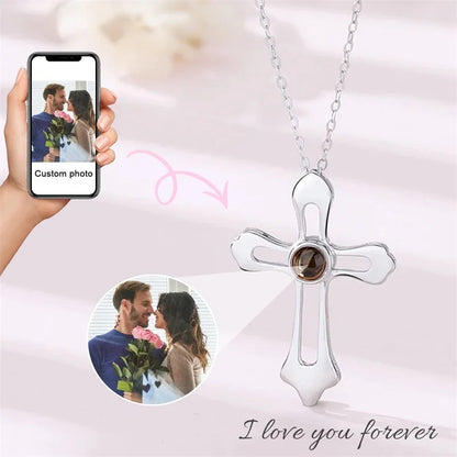 Cross Personalized Photo Projection Necklace