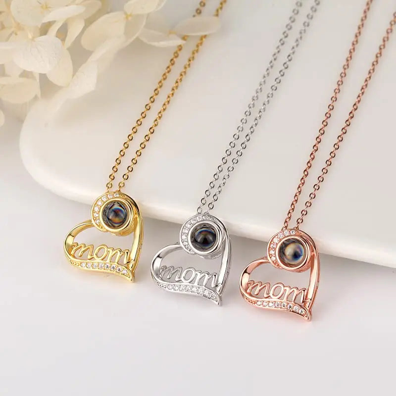 Heart "Mom" Personalized Photo Projection Necklace