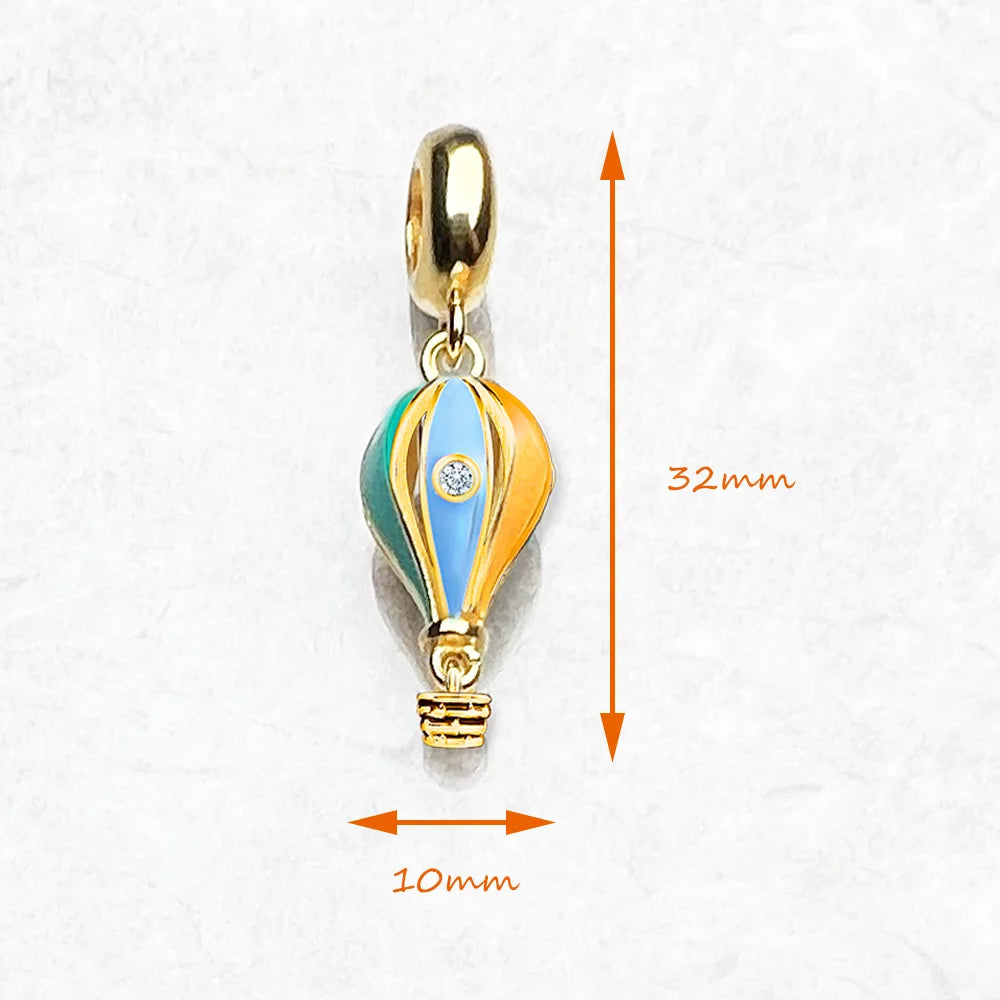 Hot air balloon gold - charm pendant