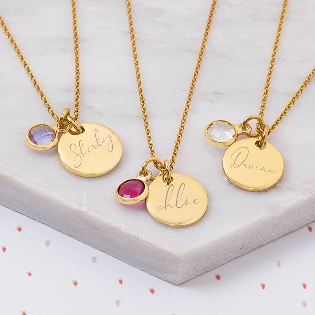 Name engraving with birthstone - necklace