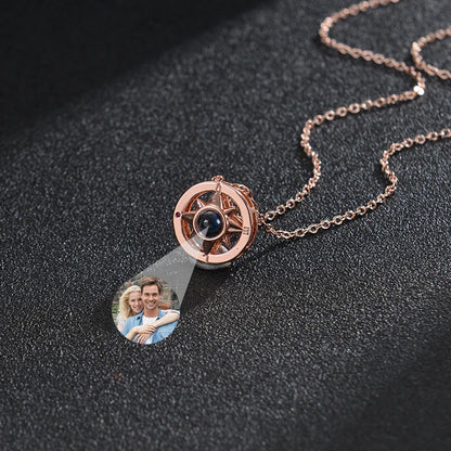 Compass Personalized Photo Projection Necklace