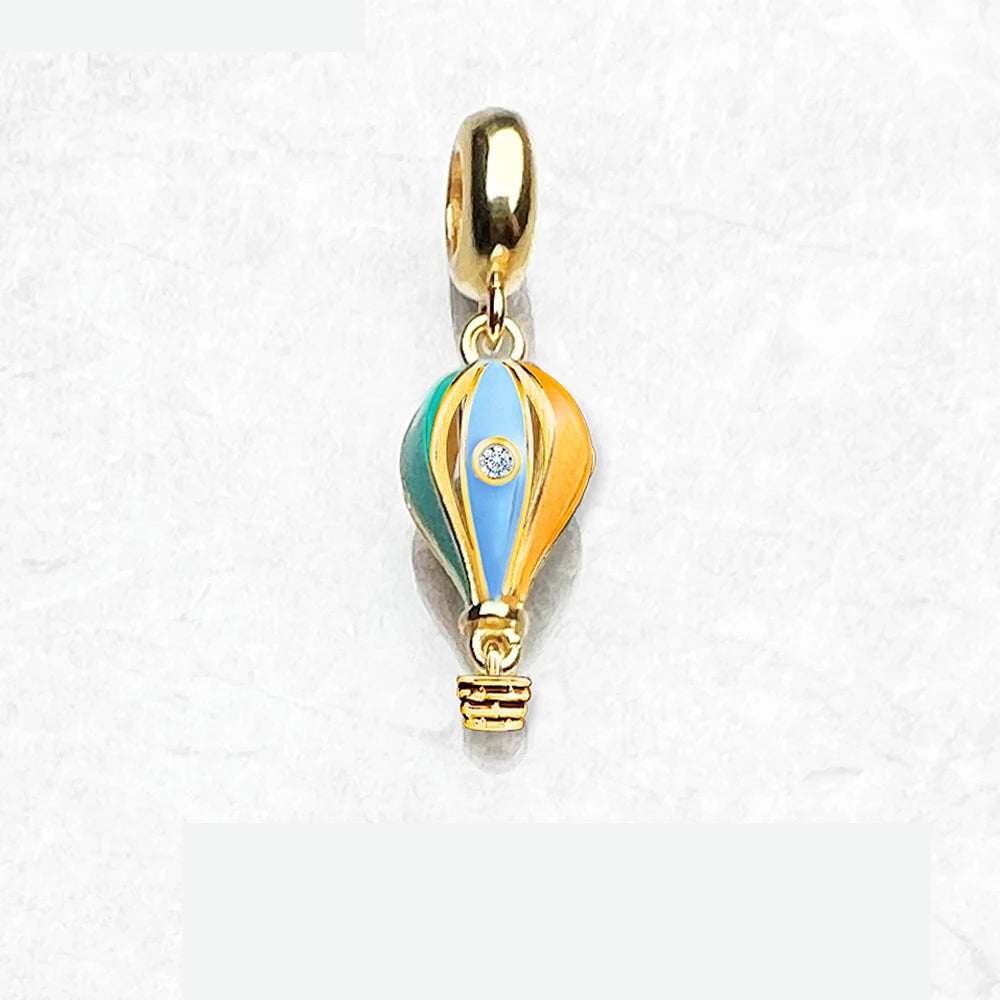 Hot air balloon gold - charm pendant