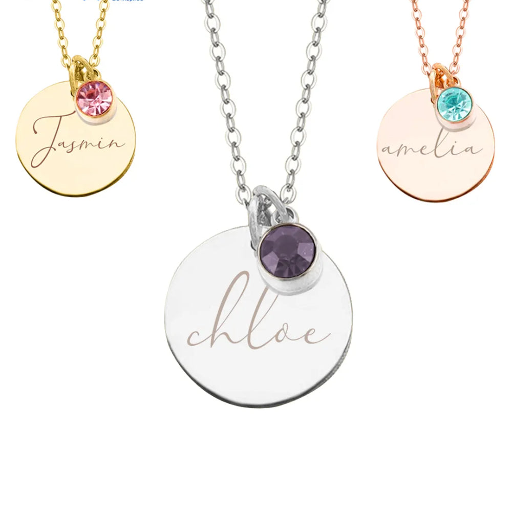 Name engraving with birthstone - necklace