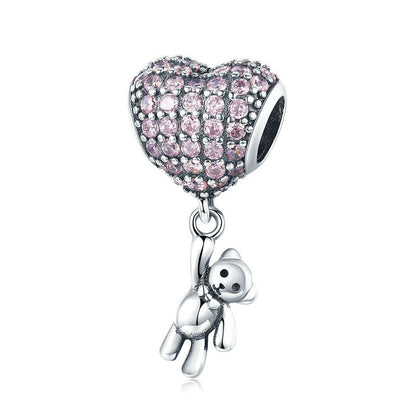 Teddy bear hanging on heart balloon - charm pendant