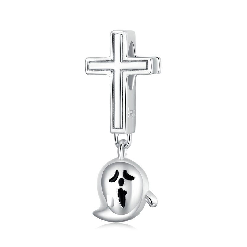 Cross with ghost - charm pendant