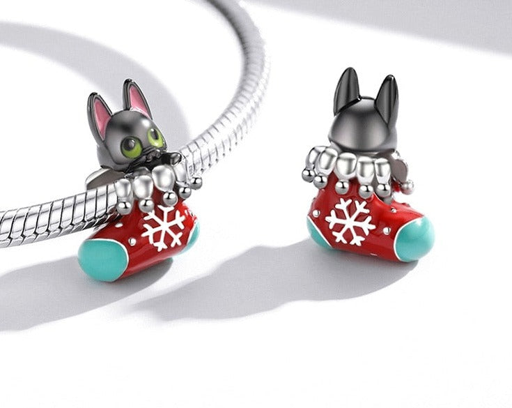 Cat in Christmas stocking - Charm