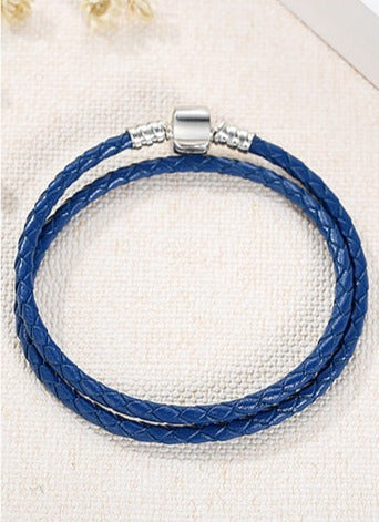 blaues Lederarmband (lang) - Armband