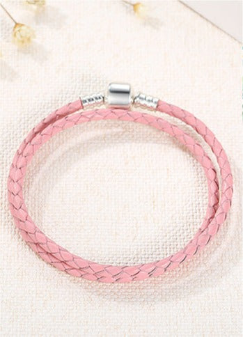 pink leather bracelet (long) - bracelet