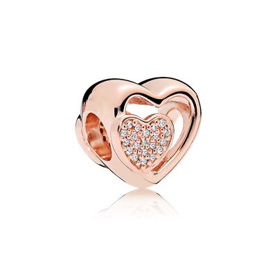 Heart with small glitter heart rosé - Charm