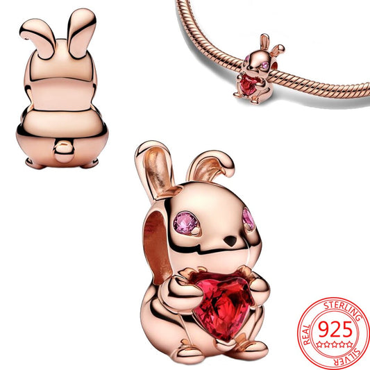 Rabbit with heart rose - Charm