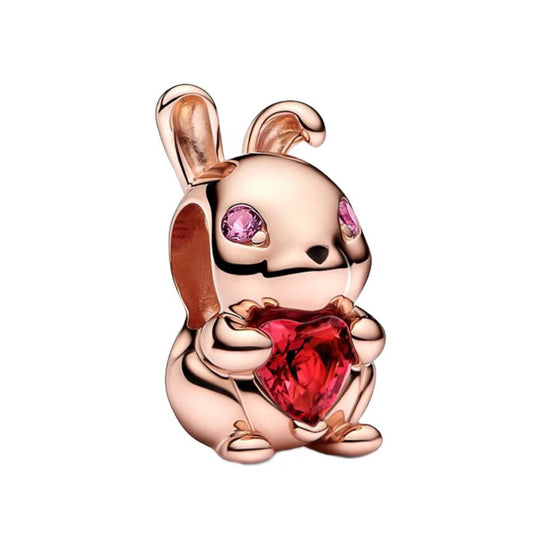 Rabbit with heart rose - Charm