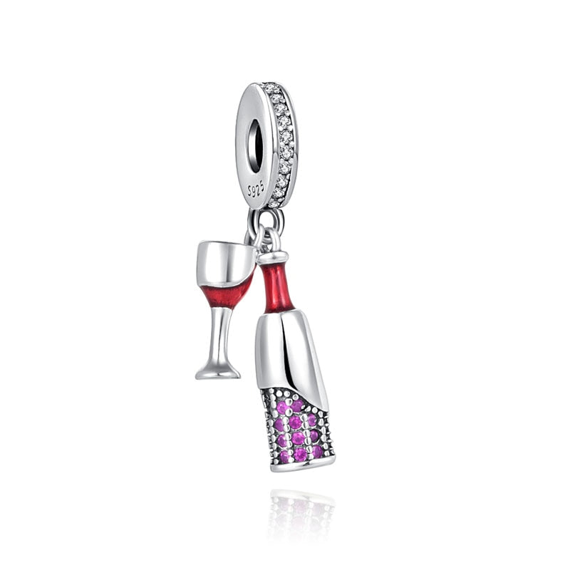 Wine glass + bottle - charm pendant