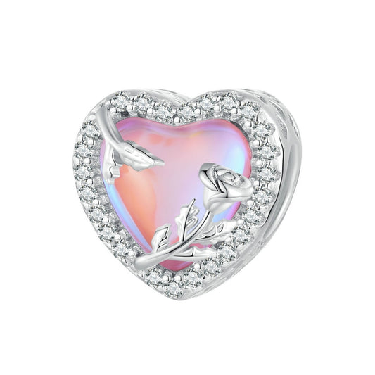 Pink heart with rose - charm