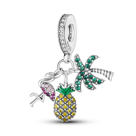 Ananas, Palme, Flamingo - Charm-Anhänger