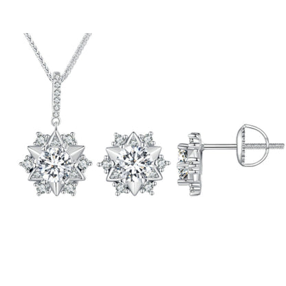 SET: Frost Flower - Moissanite Earrings &amp; Necklace (1ct)