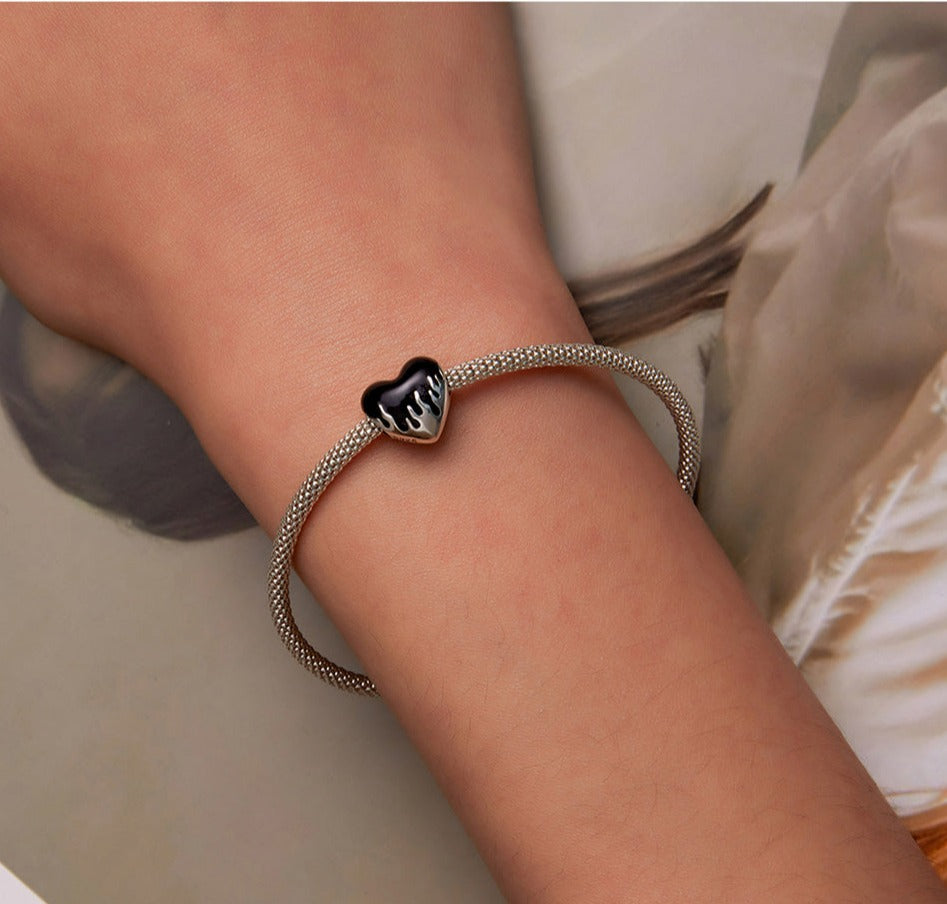 Black-Silver Heart - Charm