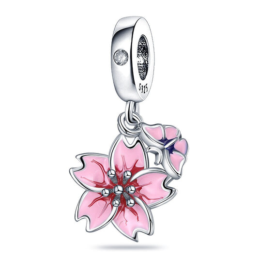 Pink flowers - charm pendant